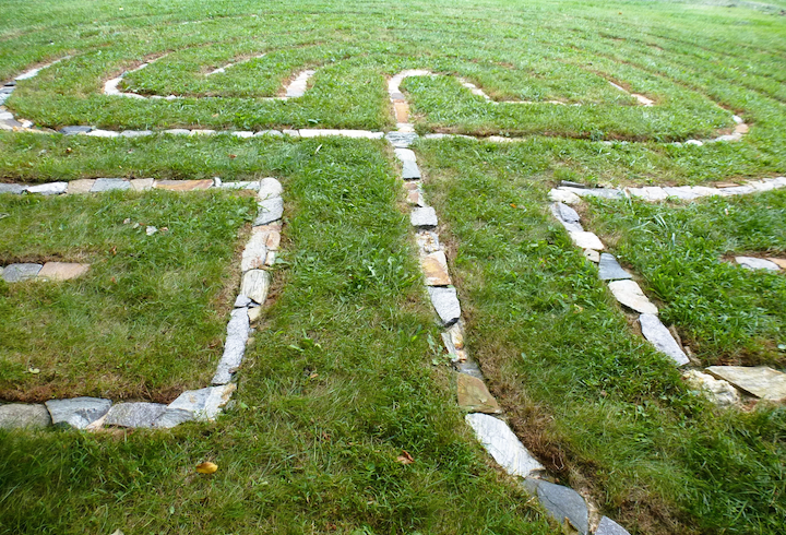 Photo of a Classic 7 path labyrinth made with native Blue Ridge rocks